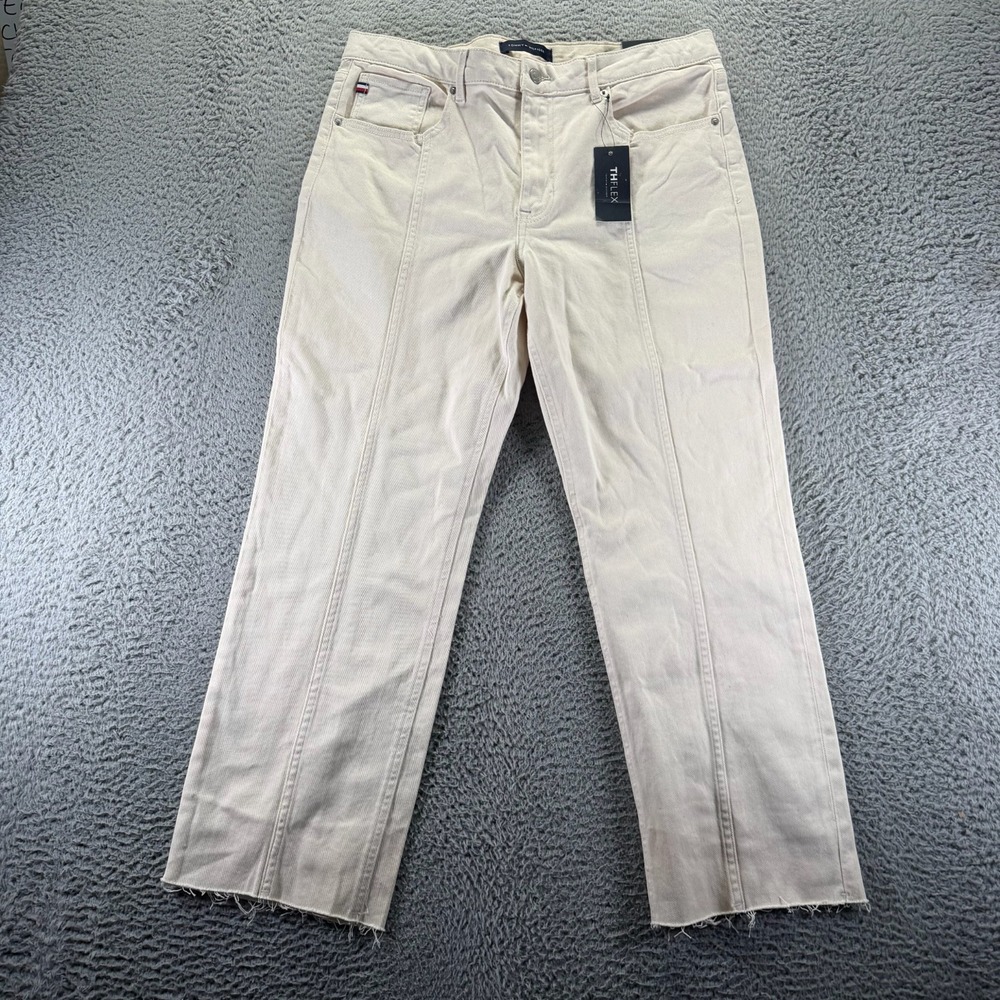 Tommy‎ Hilfiger THFlex Tribeca Jeans Womens 16 Beige Cotton Denim Straight Ankle